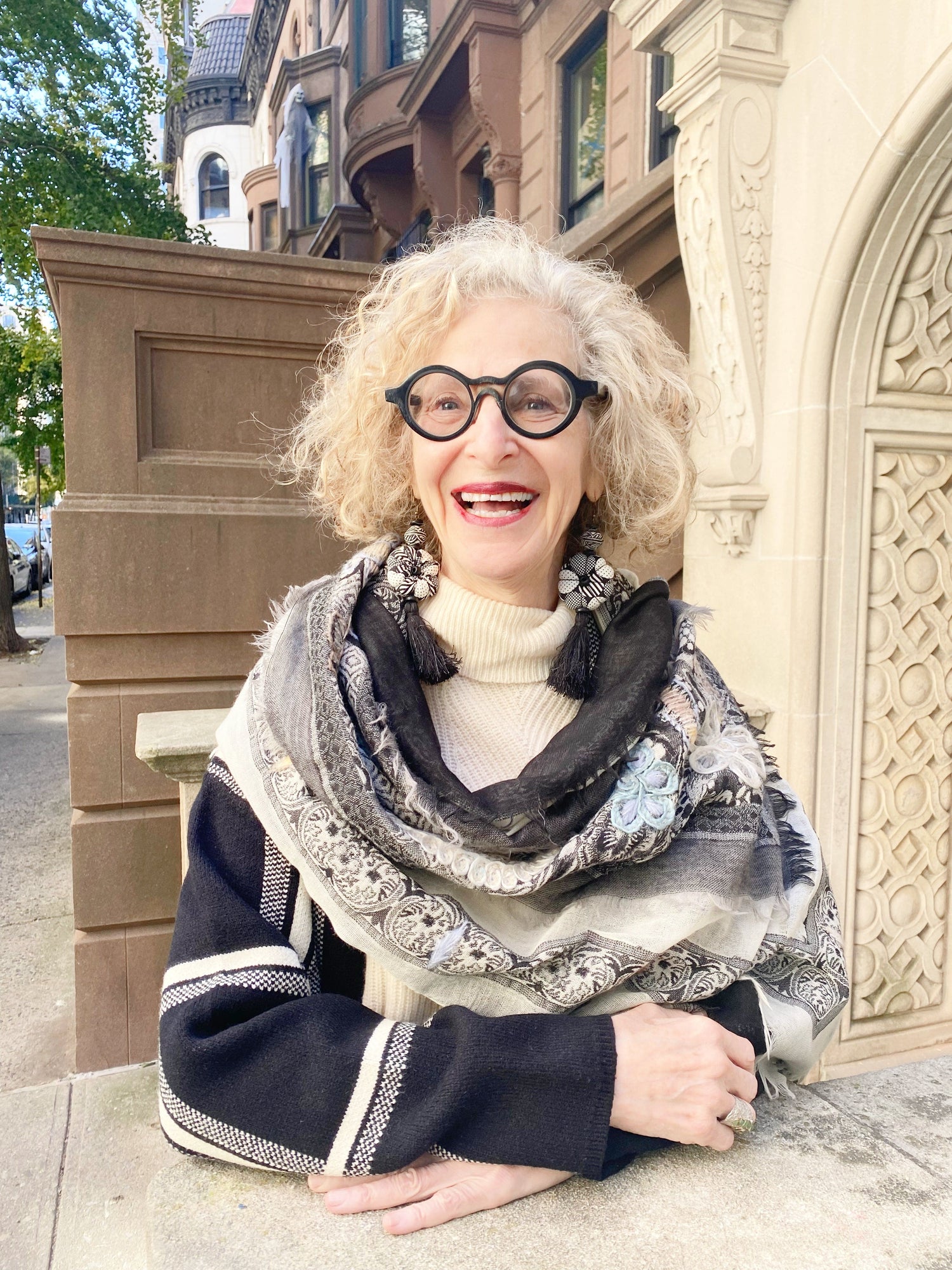 Black, creme and grey paper wool shawl.