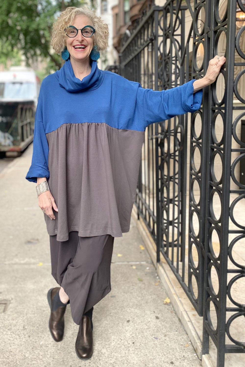 Blue Cowl Neck Tunic