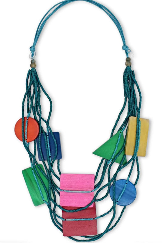 Bold colors necklace with multi strands.