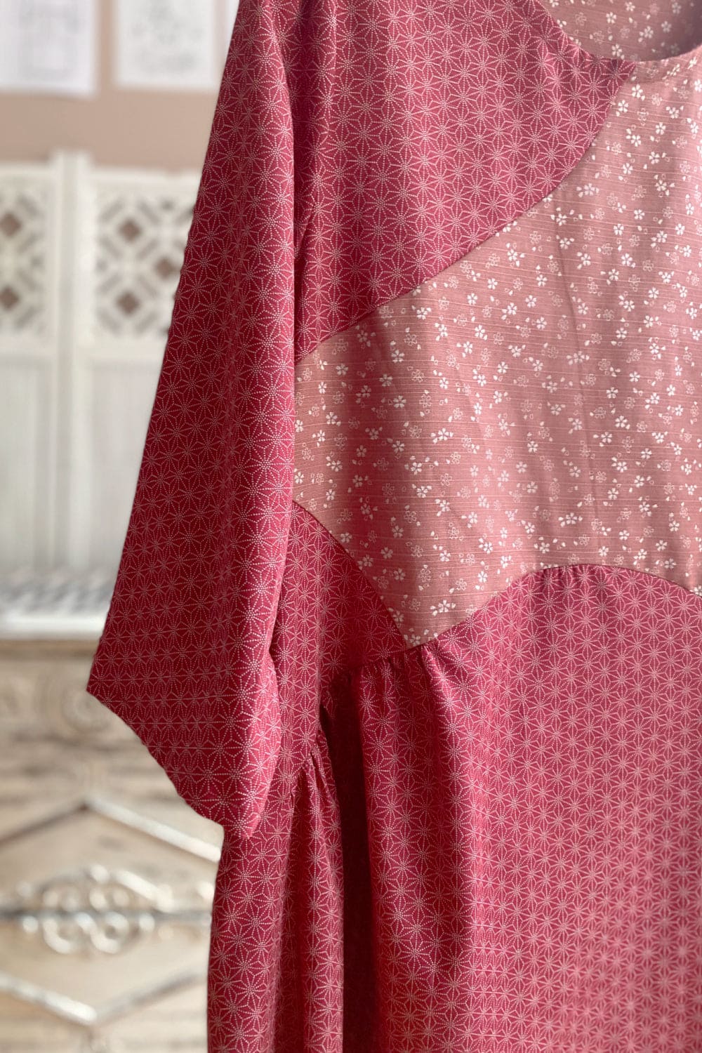 Close up details of the Japanese Cotton Seamed Tunic Dress.