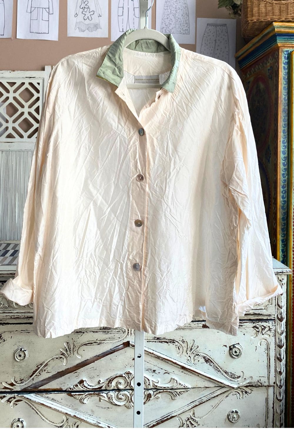 Triple Collar Creme Silk Jacket