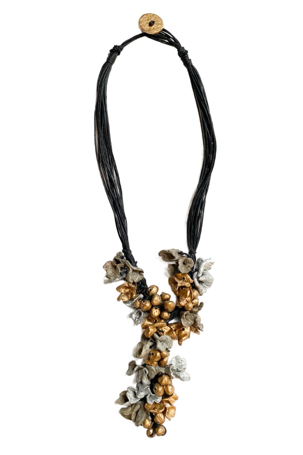 Papier Mache Necklace with gold and silver flowers.