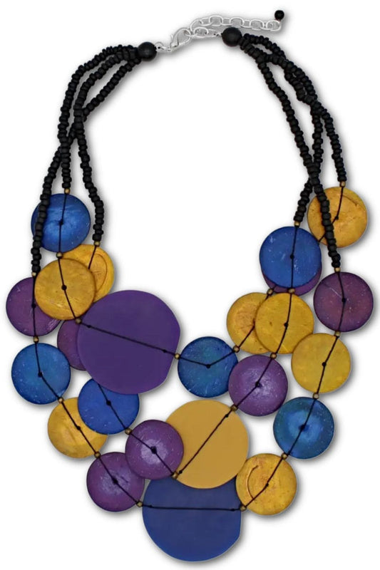 Mustard-Purple Disc Necklace with small black bead work.