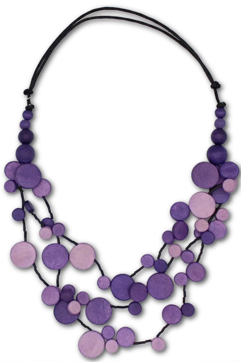 Purple Multi Size Dot Necklace with black adjustable cord.