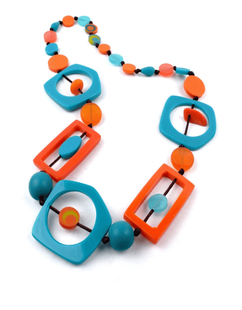 Coral and Blues Resin necklace