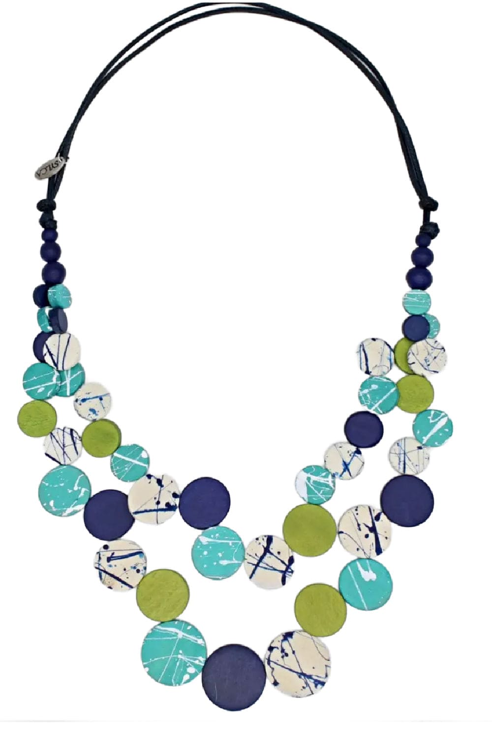 Funky statement necklace with spatter paint design.