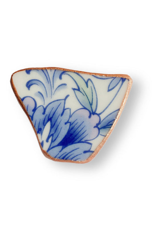 White-Blue Flower china plate brooch.