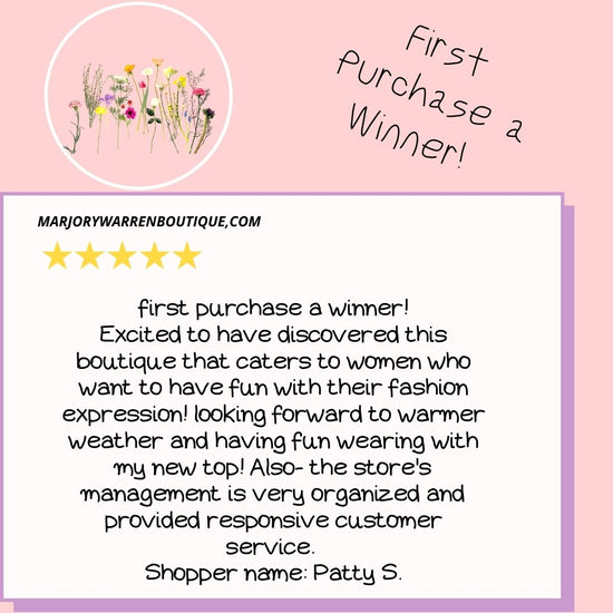 First purchase a winner great review for Marjory Warren Boutique