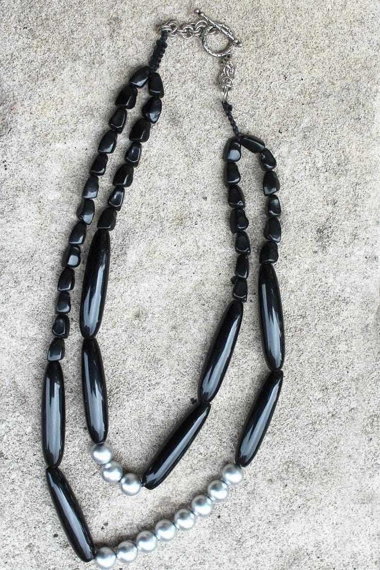 Silver and Black Double Strand Necklace - Marjory Warren Boutique