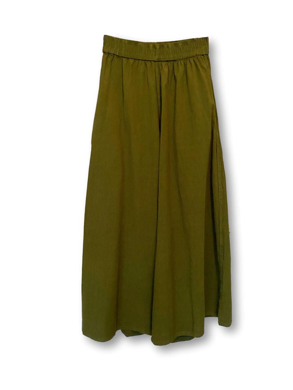Dark Green Cotton Palazzo Pant with elastic waist and two side seam pockets.