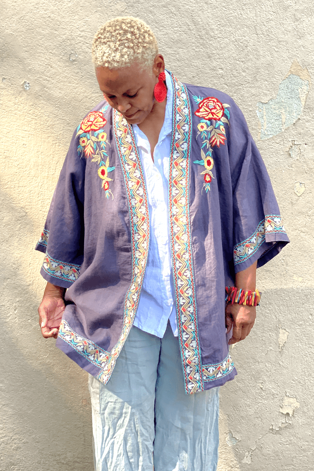 Floral Stitch Linen Jacket