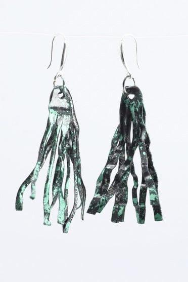 Silver Gilded Green earrings with sterling silver hooks. They look very light and airy.