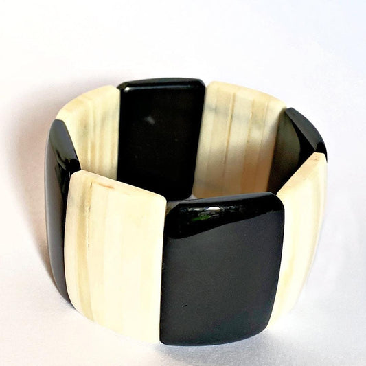 Women's Costume Jewelry Rectangle  Piece Black & Ivory Resin Bracelet