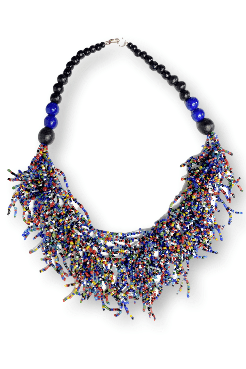 Cascading Necklace made with multi color seed beads.