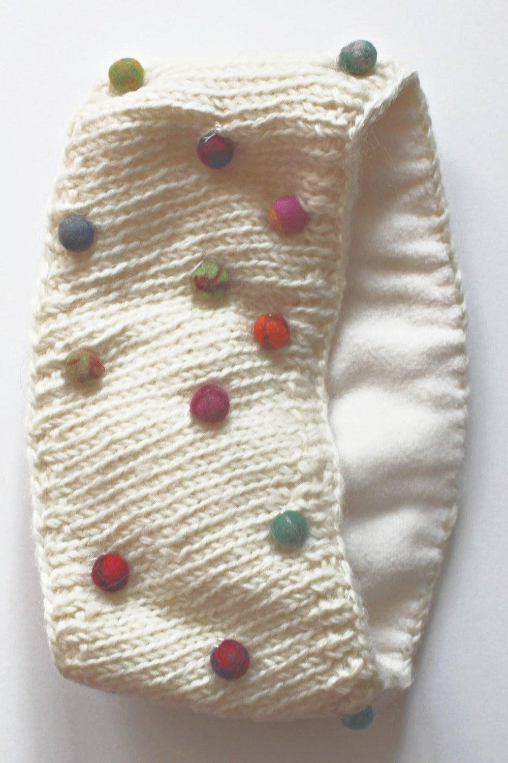 Creme colored  Lined Wool Headband with Felt Dots