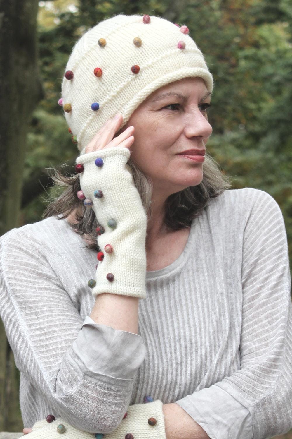 Felted Dots Wool Fingerless Gloves