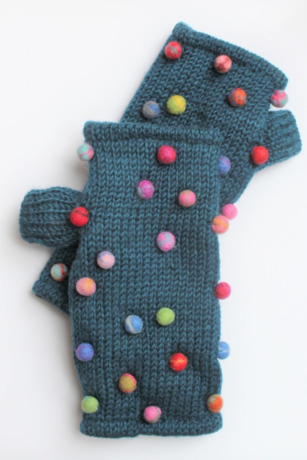 Blue Wool Fingerless Gloves