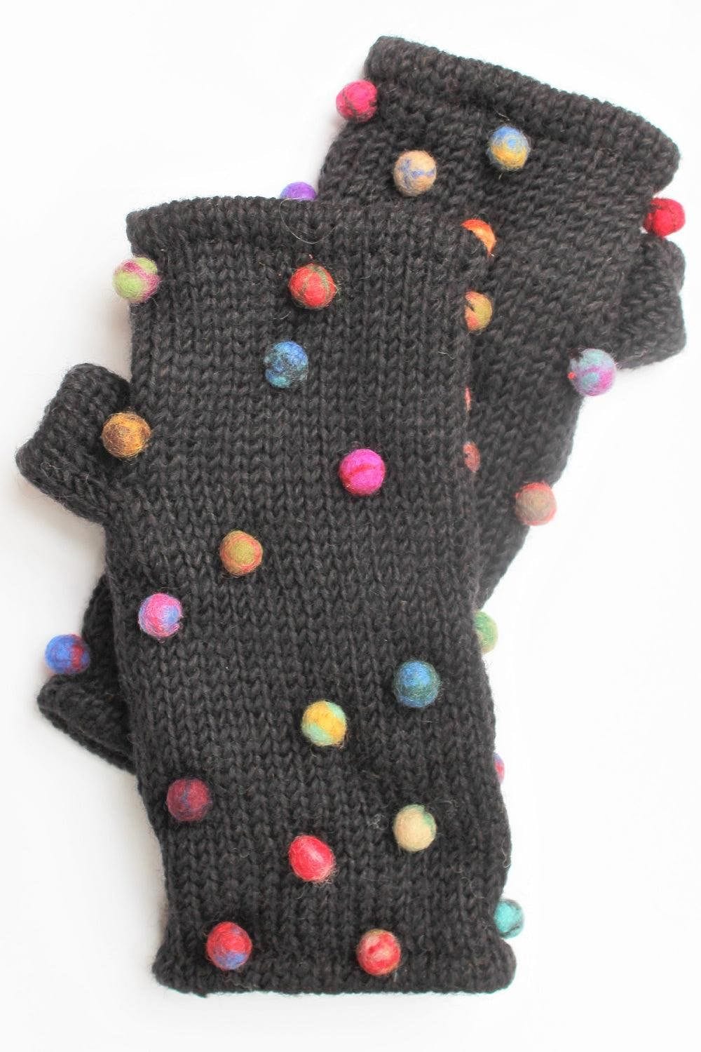 Felted Dots Wool Fingerless Gloves