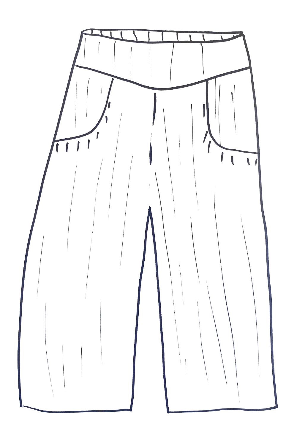 Line Drawing Women's Full Cut Cotton Pant with Black Pinstripe Two Pockets with Front Panel and Elastic back waist