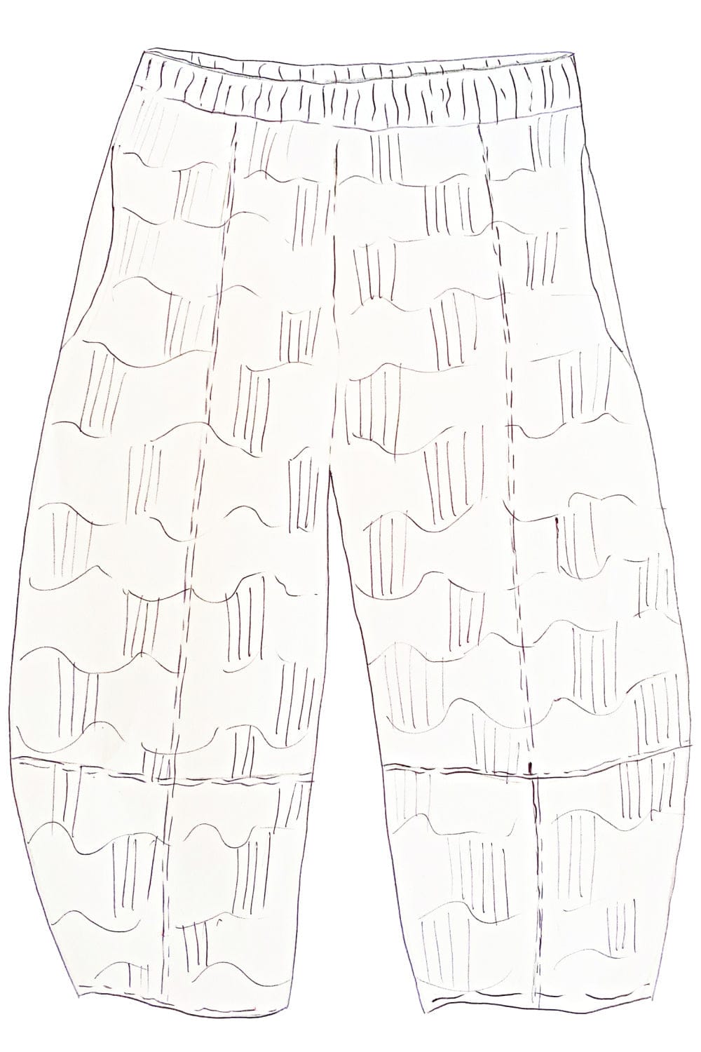 Line drawin of Folded Tetured Pant.