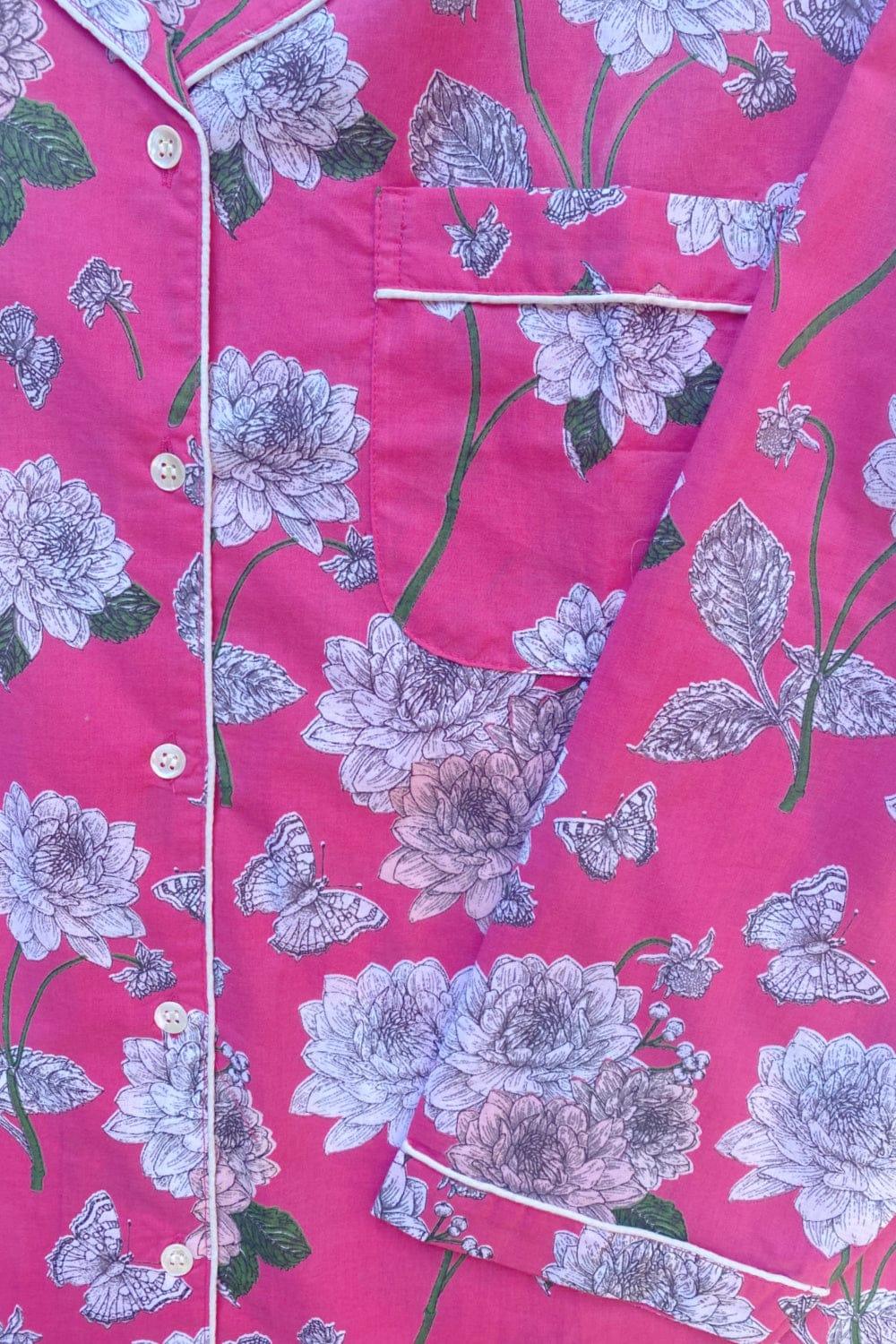 Close up of rosey floral women's night shirt.