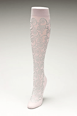 Soft pink Hand Screened Trouser Socks  with silver swirl design.