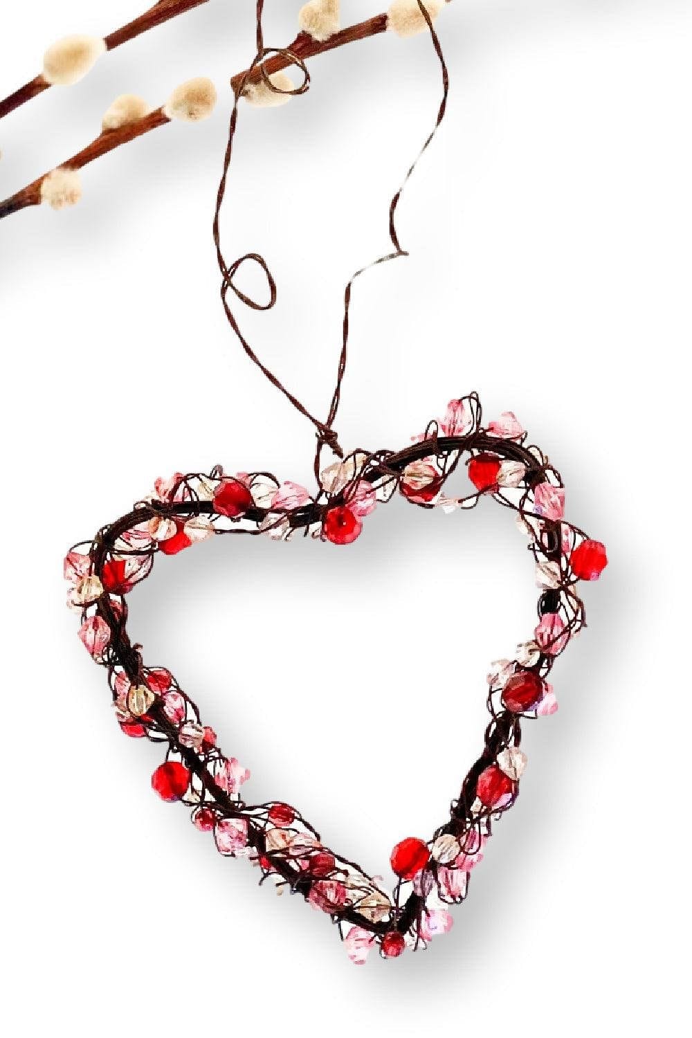 Pink Jeweled Wired Heart Ornaments
