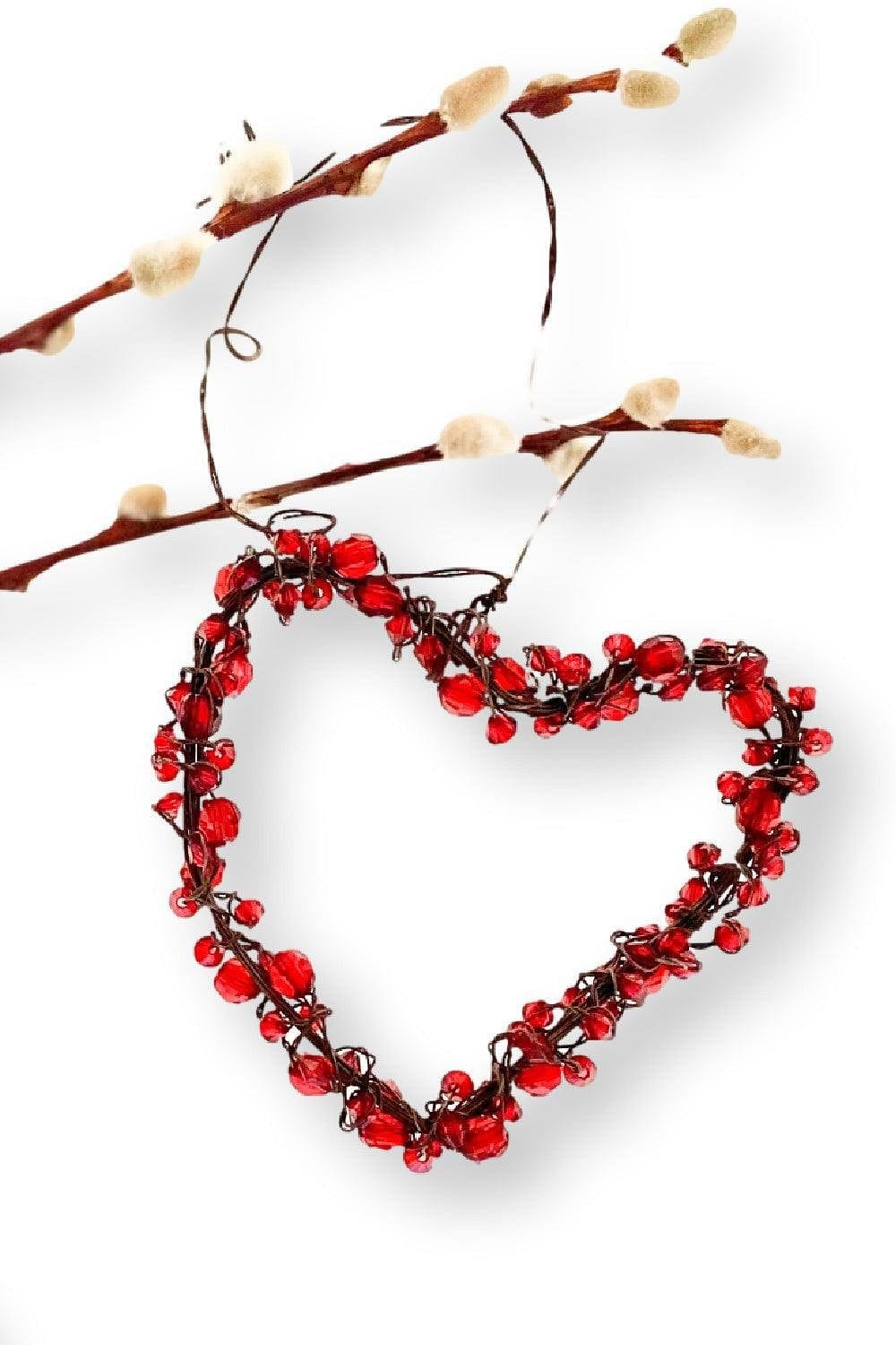 Red Jeweled Wired Heart Ornaments