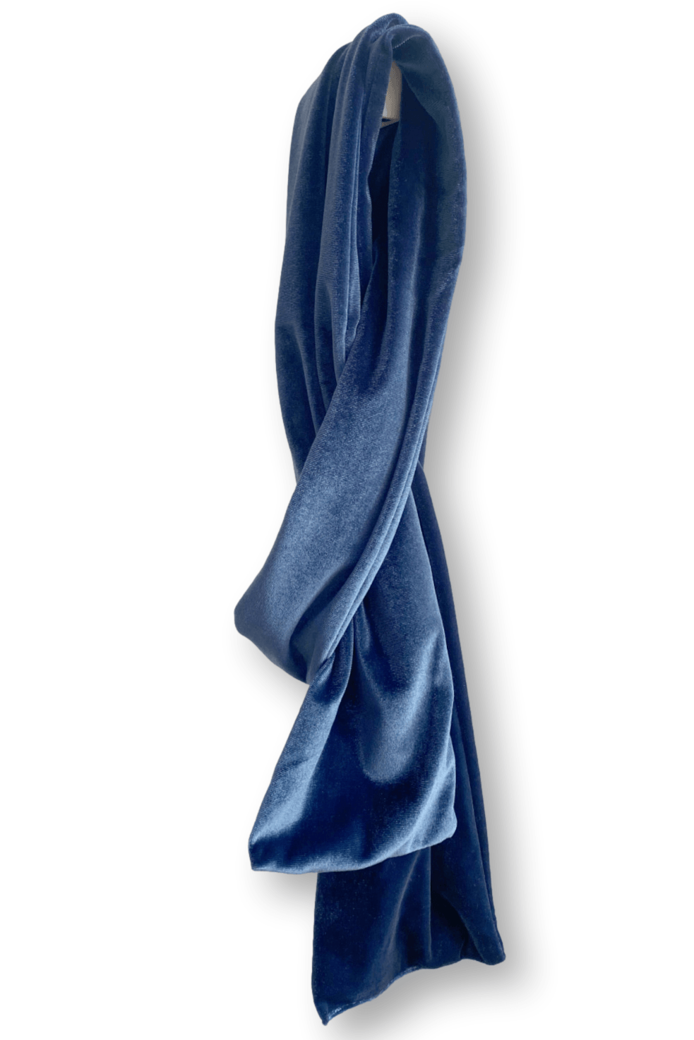 Soft luxurious velvet scarf in a vintage blue color.