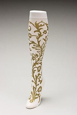 White Hand Screened Trouser Socks with a gold lace design.