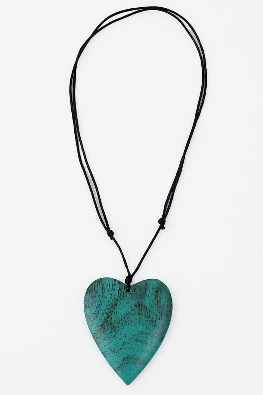 Wooden Heart Necklace Turquoise