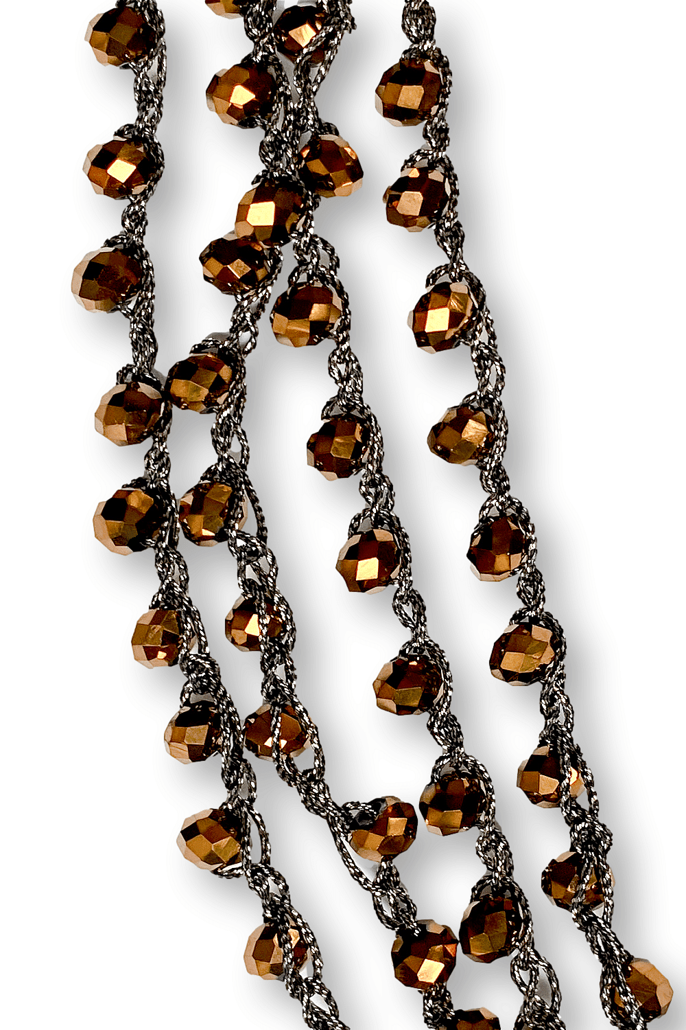 Closeup of Crochet Beaded Necklace Copper