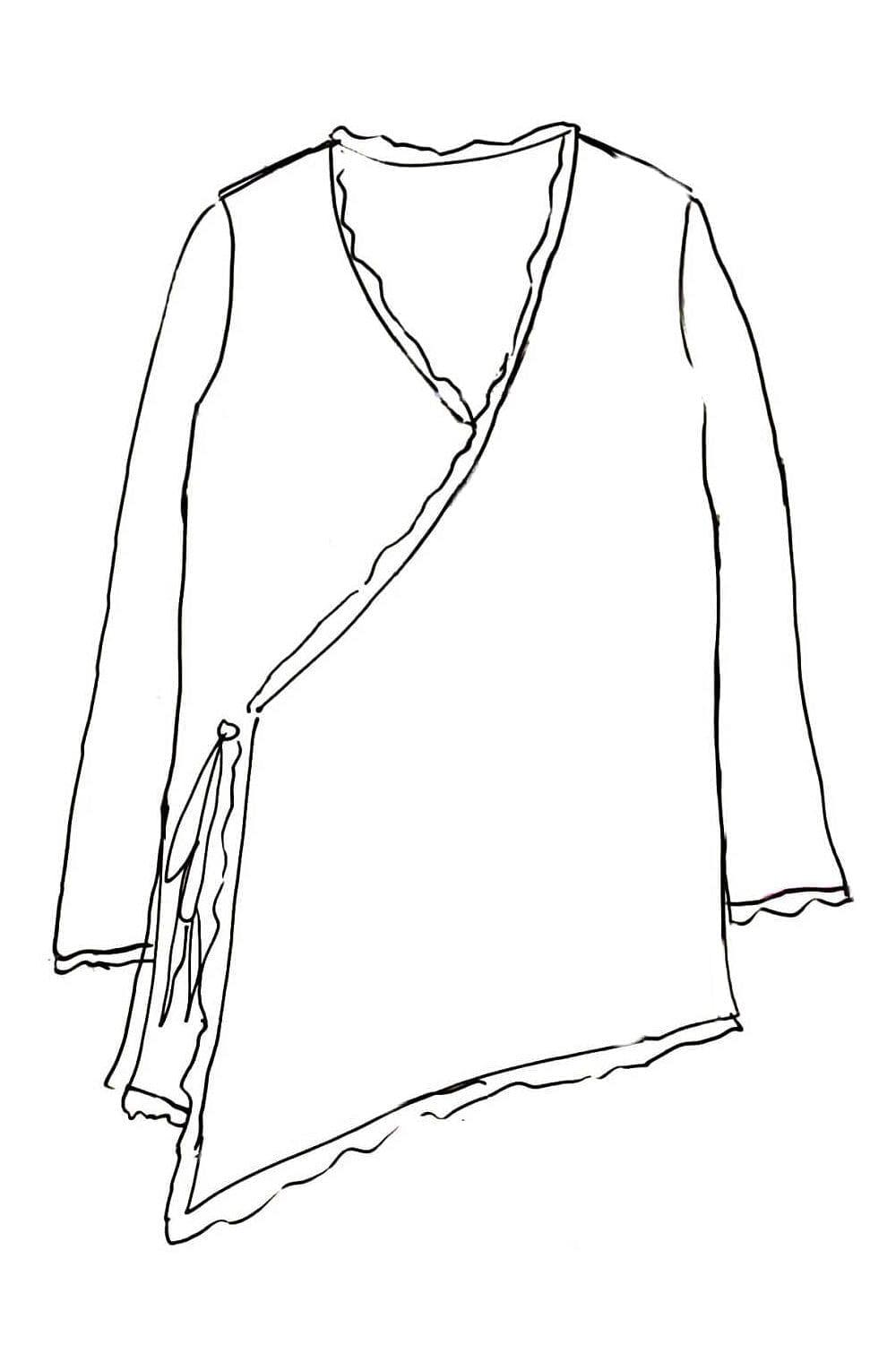 Cotton Textured Womens Double Gauze V Neck Wrap Blouse Line Drawing