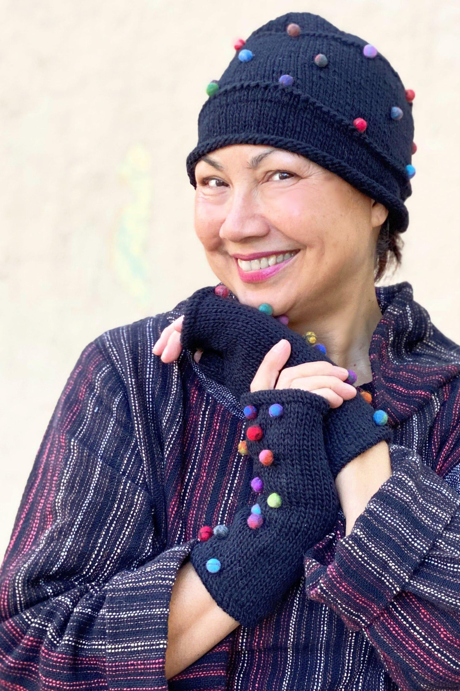 Wool Beanie with Felted Dots - Marjory Warren Boutique