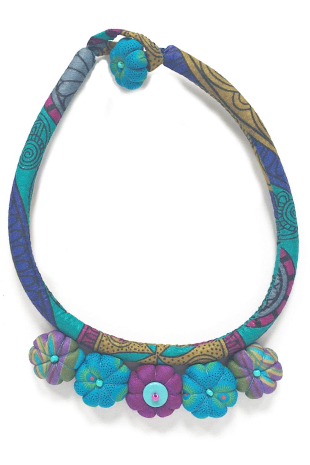 Blue/Purple Textile Floral Necklace 